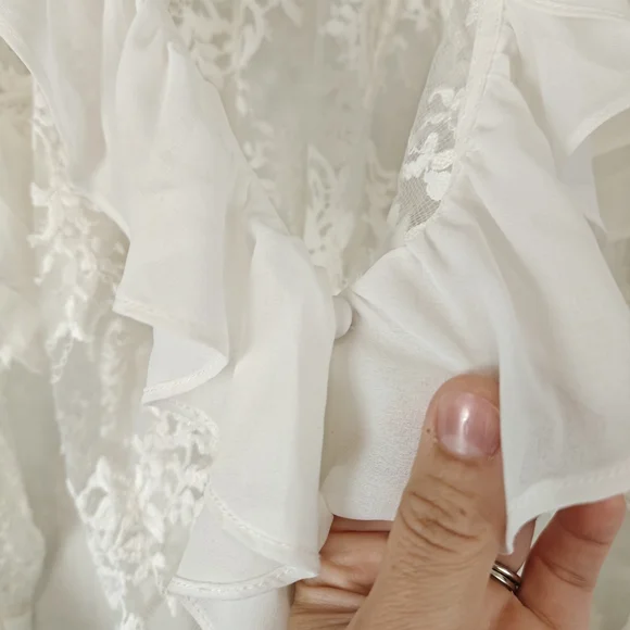For Love & Lemons Holiday Lace Blouse (SAMPLE) Silk Top S Romantic Sheer Lace - Picture 13 of 16